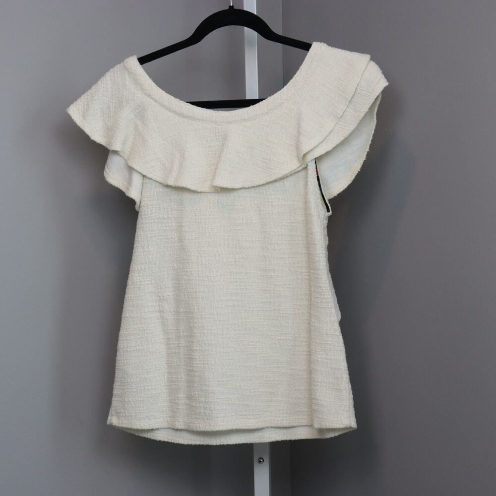 Dolan Cream Textured Ruffle Knit Top Small Ivory - Picture 2 of 7